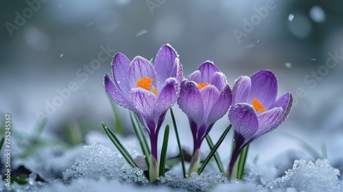 Purple Flowers in Snow
