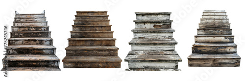 Set of  Old wooden stairs on transparent background Remove png