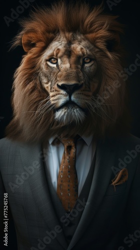 Lion in a suit with a solemn expression