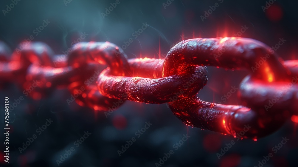 Close-up of glowing red chains on a dark background Close-up of glowing red chains on a dark background