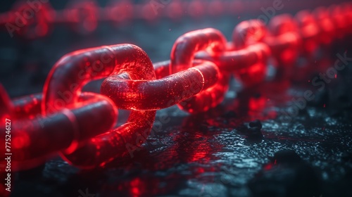 Close-up of glowing red chains on a dark background