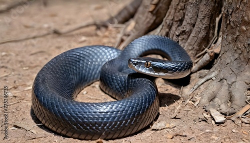 A Cobra Coiled Around The Base Of A Tree