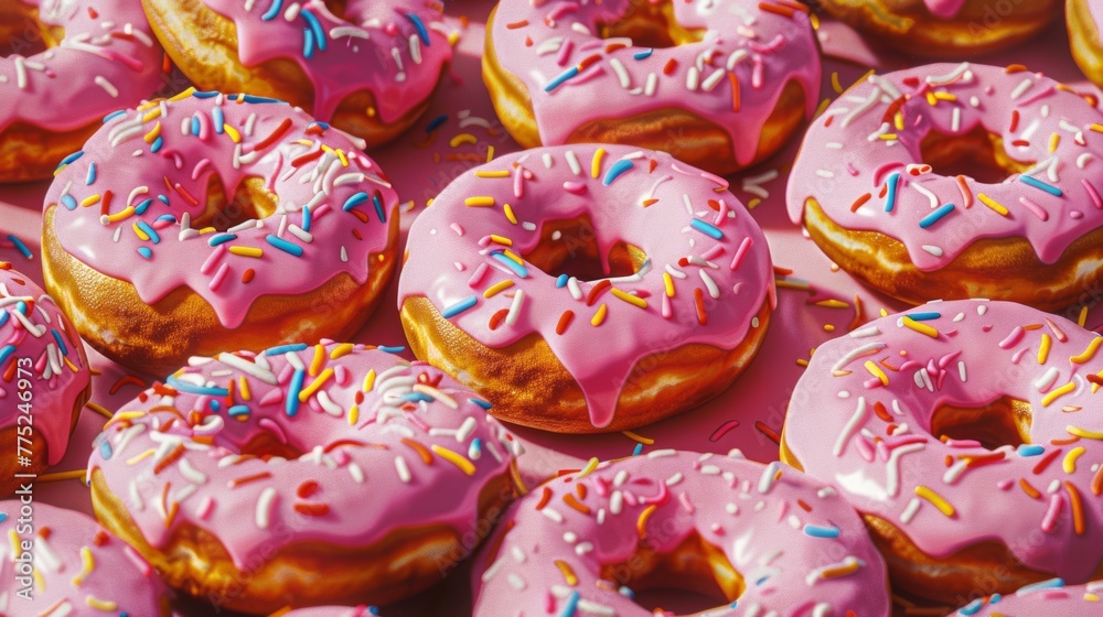 Pink glazed donuts with sprinkles