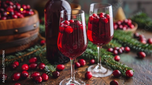 Two Glasses of Cranberry Wine on a Table
