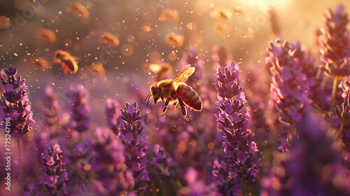 Bees buzzing around a patch of lavender