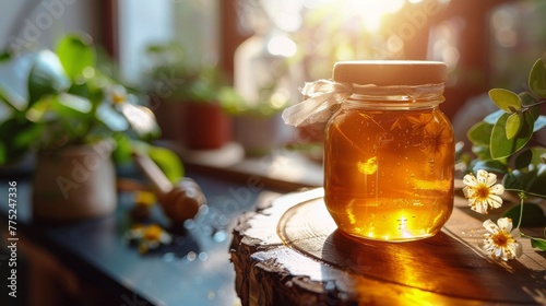 Jar of Honey on Wooden Table