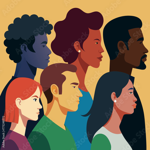 Silhouette of diverse people, multi-ethnic business co-workers, and colleagues. Community of friends. Cooperation and collaboration. Teamwork partnership organization.