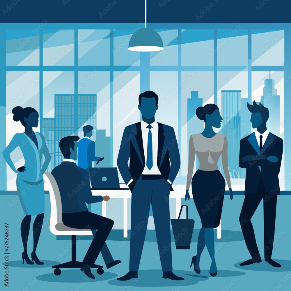 Fototapeta premium Businesspeople silhouette on office background, Vector business illustration