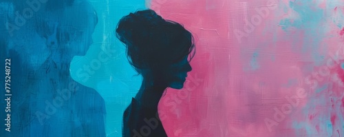 Abstract silhouette of a woman with colorful backdrop