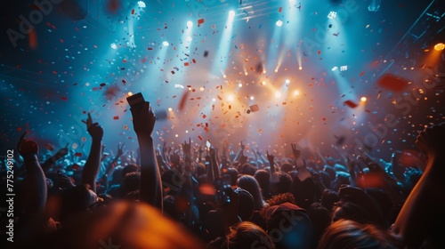 Energetic Crowd at Concert With Confetti