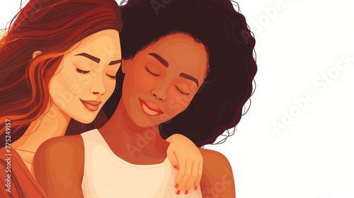 Joyful Embrace: Minimalist Cartoon Women Hug Generative AI