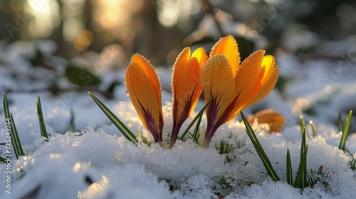 Yellow Flowers on Snow Covered Ground
