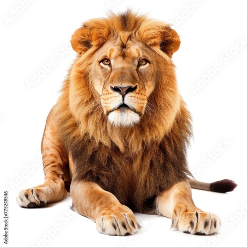 Lion Isolated on White - The Majestic Wild King of the Jungle in his Feline Carnivorous Glory. Perfect for Wildlife and Zoo Projects