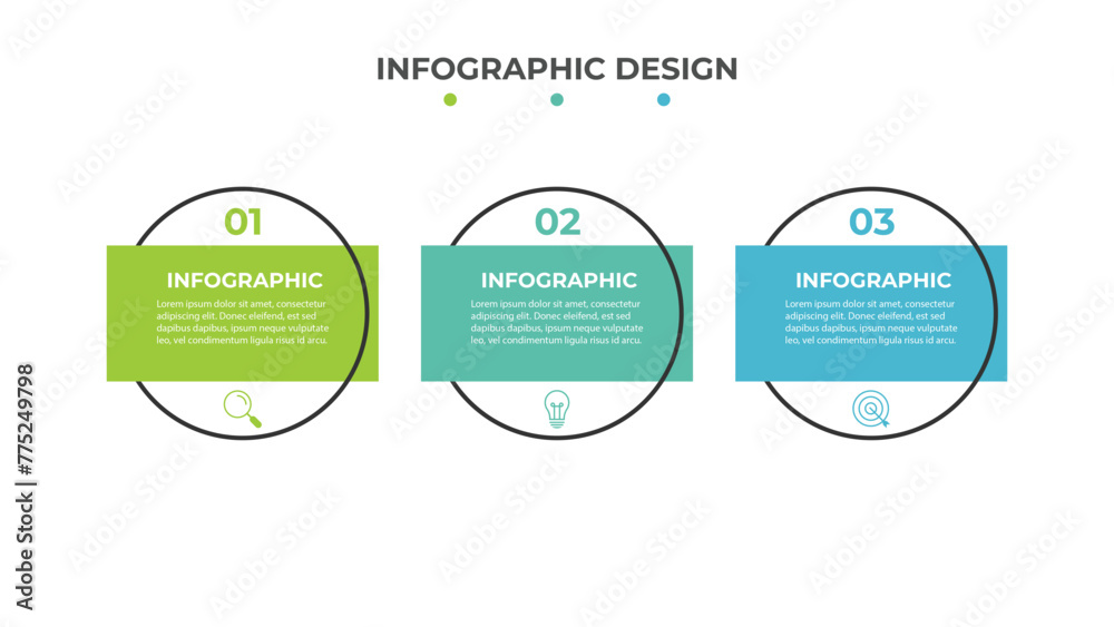 Fototapeta premium Timeline infographic design with circle for business template. Vector 3 steps.