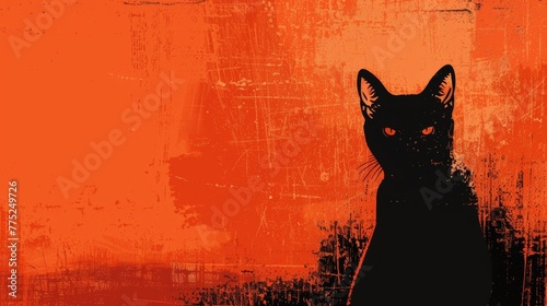 Black cat silhouette on orange grunge background