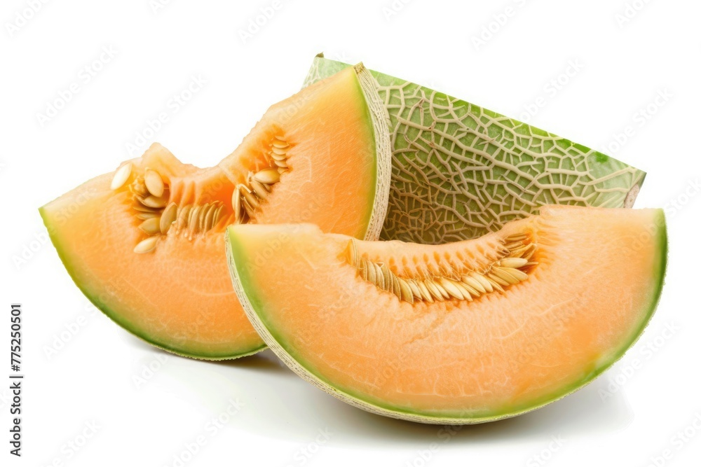 Orange Honeydew Cantaloupe Melon in Half Slice. Isolated on White Background - Fresh Fruit Orange Honeydew Cantaloupe Melon in Half Slice. Isolated on White Background - Fresh Fruit