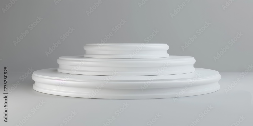 Racked Winners Podium on Isolated White Pedestal. First, Second, Third position Platform for Exhibition or Ceremony. 3D Render
