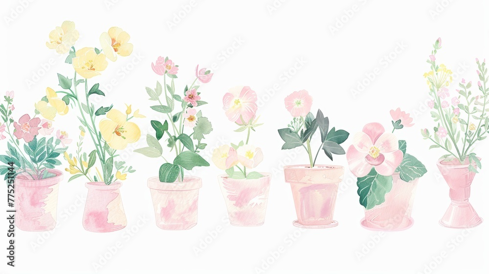 Delicate Watercolor Spring Flower Arrangements Generative AI - obrazy, fototapety, plakaty 