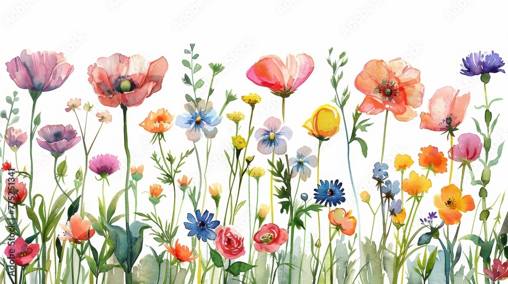 Beautiful Floral Garden Watercolor Illustration Generative AI