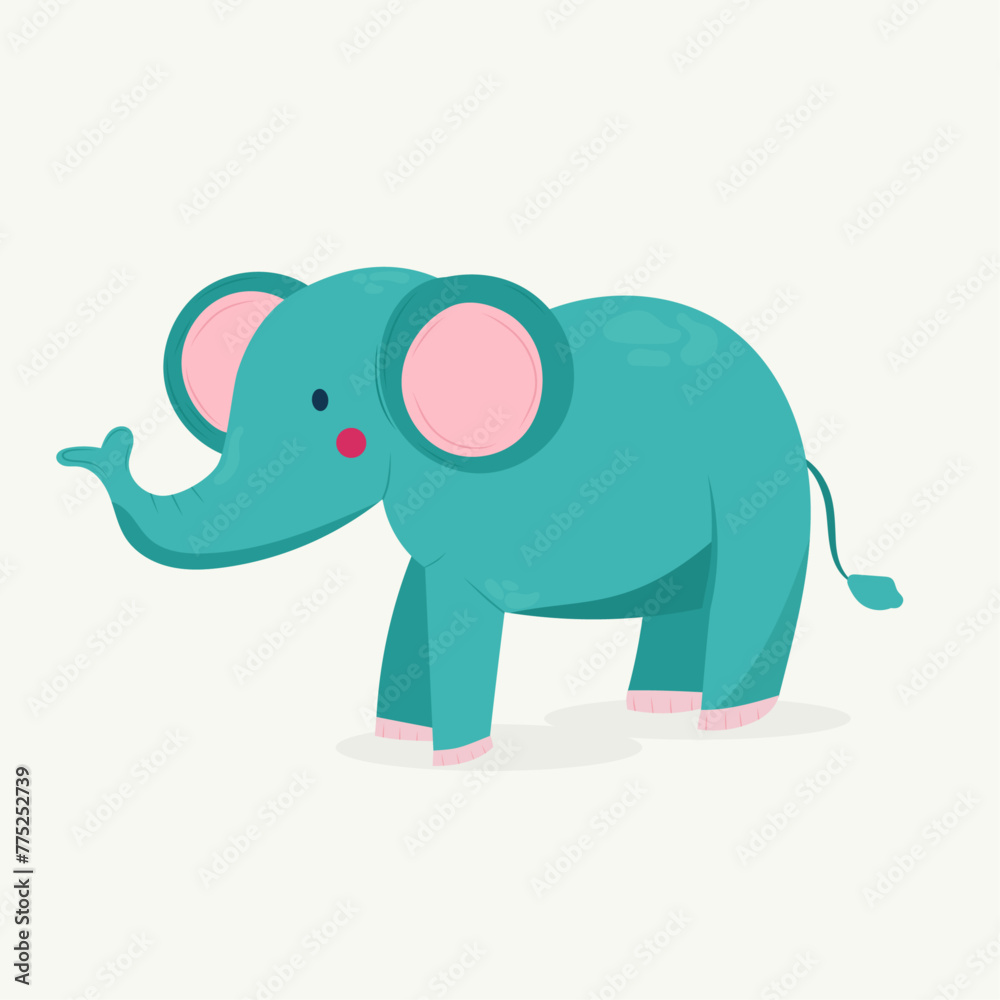 Cute cartoon elephant illustration on isolated background. Children's cartoon animals vector. For characters of children's cartoons, books, posters.
