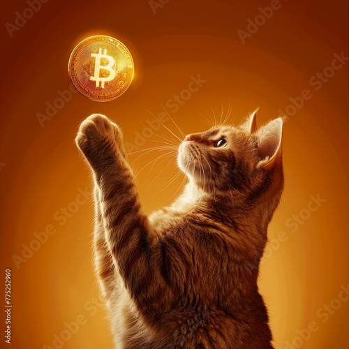 Purr fect Investment. Cat Eyeing the Bitcoin Boom photo