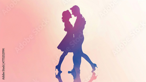 Silhouetted Couple Performing Dance on Watercolor Background with Copy Space. world Dance Day