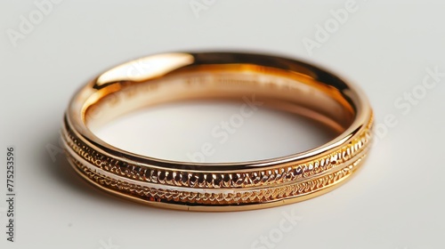 Elegant Golden Wedding Ring on Plain White Background Generative AI
