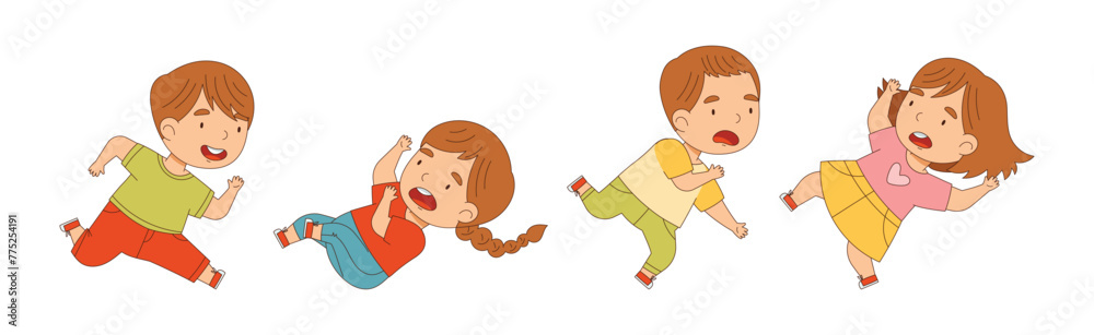 Happy Kid Running Rush Forward and Hurry Vector Set Happy Kid Running Rush Forward and Hurry Vector Set