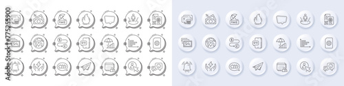 Money calculator, Emergency call and Safe energy line icons. White pin 3d buttons, chat bubbles icons. Pack of File management, Notification bell, Photo album icon. Vector