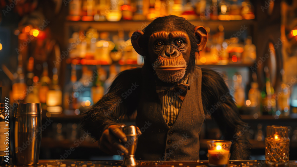 Obraz premium A chimp dressed as a bartender
