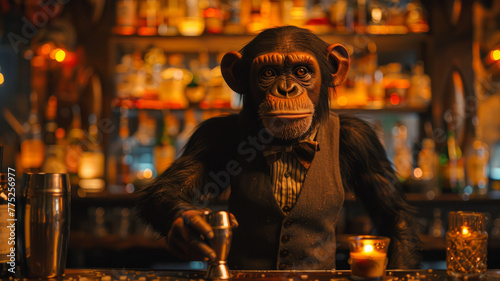 A chimp dressed as a bartender