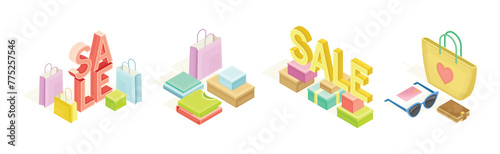 Retail Shopping and Purchase Object Isometric Vector Set