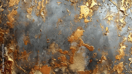 rusty metal texture background, scratchy gold painted wall, grey and gold colors photo
