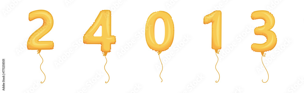Glossy Golden Number Balloon with Hanging String Vector Set Glossy Golden Number Balloon with Hanging String Vector Set
