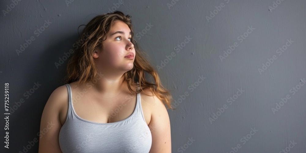 beautiful female model plus size on a simple isolated background beautiful female model plus size on a simple isolated background