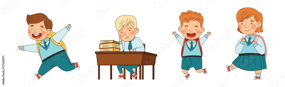 Happy Children in School Uniform in Class Vector Set Happy Children in School Uniform in Class Vector Set