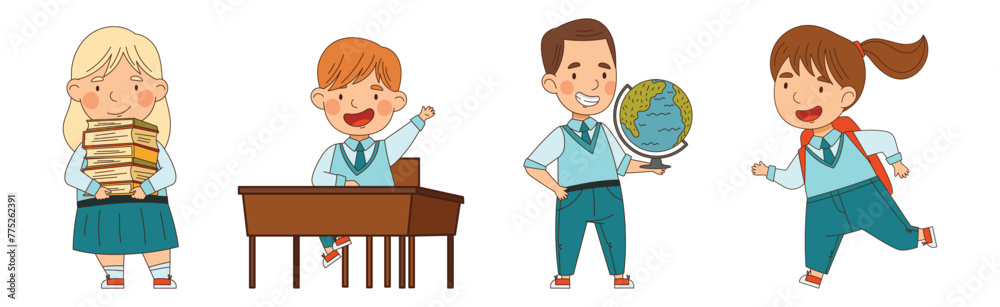 Happy Children in School Uniform in Class Vector Set Happy Children in School Uniform in Class Vector Set