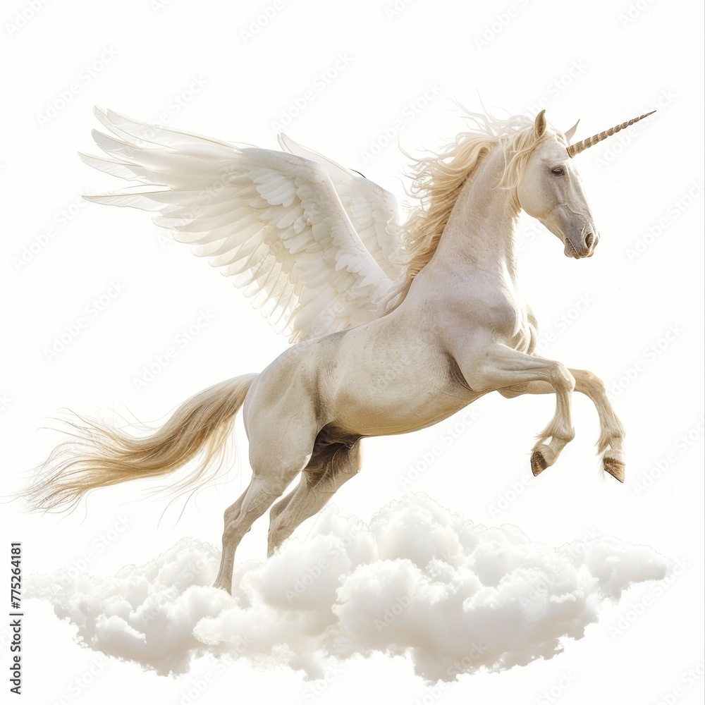 A Pegasus galloping on a cloud, embodying freedom and nobility, isolated on an ultra-bright pure white background, no background A Pegasus galloping on a cloud, embodying freedom and nobility, isolated on an ultra-bright pure white background, no background