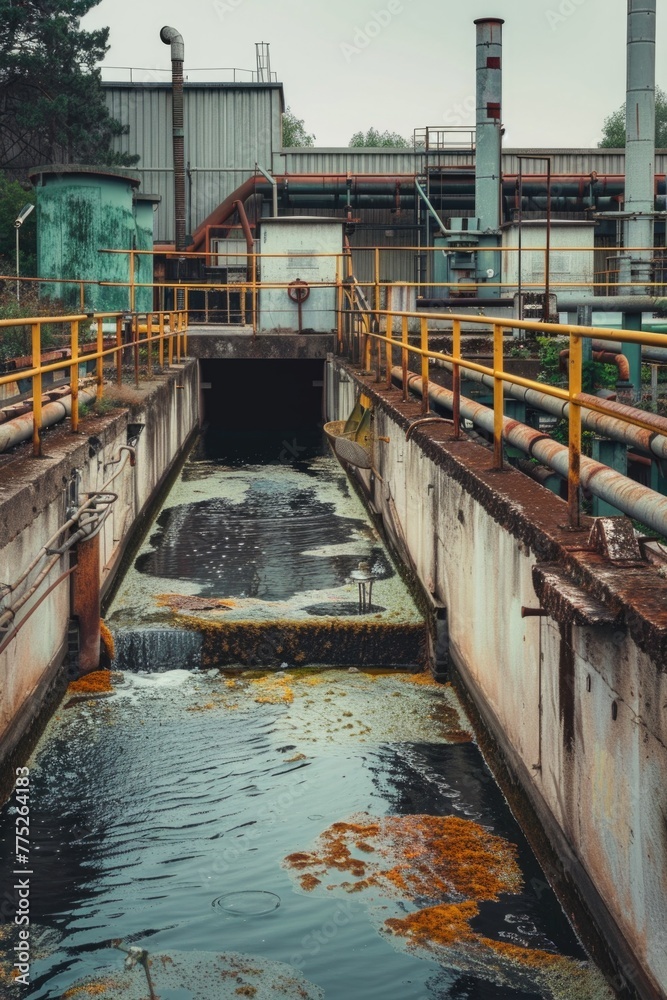 A large industrial area with pipes and water, suitable for industrial and engineering concepts A large industrial area with pipes and water, suitable for industrial and engineering concepts