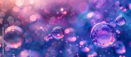 Bubbles floating in the air with a purple background
