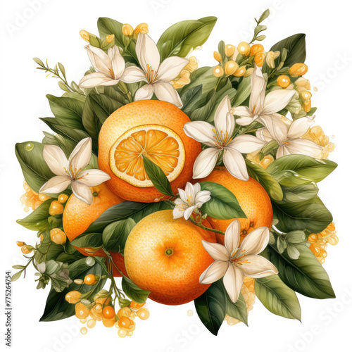 watercolor Oranges Cocktail Wreaths clipart, Generative Ai