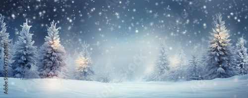 Christmass print cartboard background. Christmass template with snow trees and flakes. © Alena
