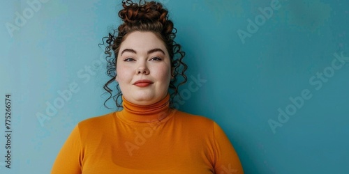 beautiful female model plus size on a simple isolated background