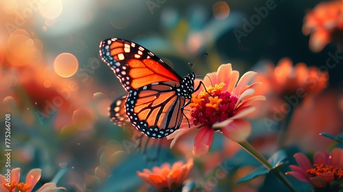 Butterfly landing on a blooming flower