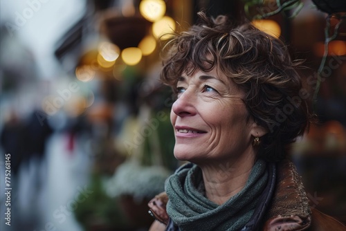 Portrait of happy senior woman in Paris, France at Christmas time