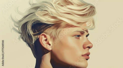 Close up of a person with blonde hair, suitable for various projects