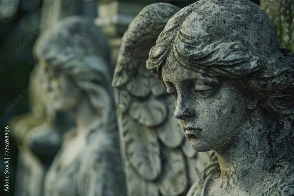 Detailed view of an angel statue, suitable for religious or spiritual concepts