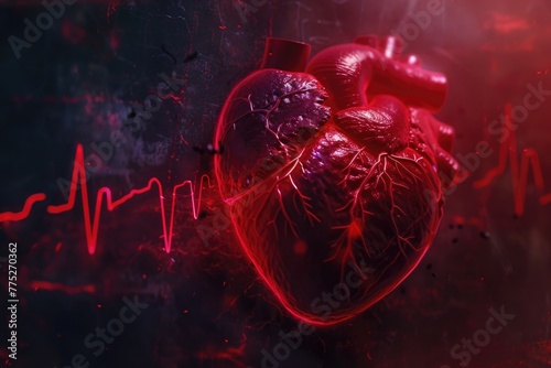 A close-up image of a heart with a heartbeat displayed on it. Suitable for medical and health-related concepts