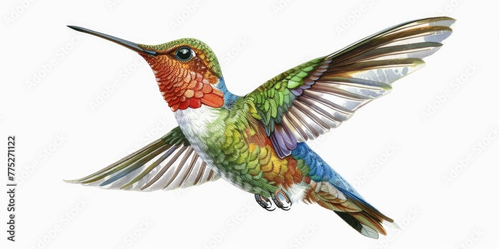 Obraz premium A vibrant hummingbird in mid-flight, perfect for nature and wildlife themes