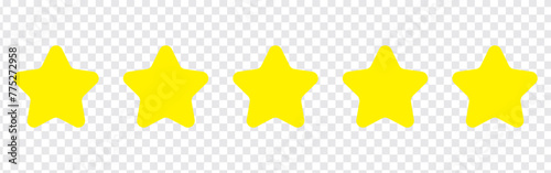 Star icon. Vector yellow isolated five stars. Five stars rating. solated Vector illustration. Customer rating concept, decor, web, game design.